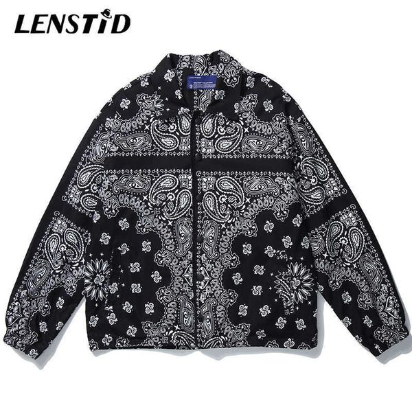 LENSTID Mens Wear Hip Hop Bandana Paisley Pattern Bomber Giacche Giacca a vento Harajuku Streetwear Autunno Cappotti casual Top 210819