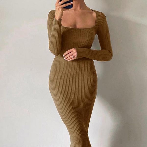

casual dresses midi dress square collar ribbed party sexy, Black;gray