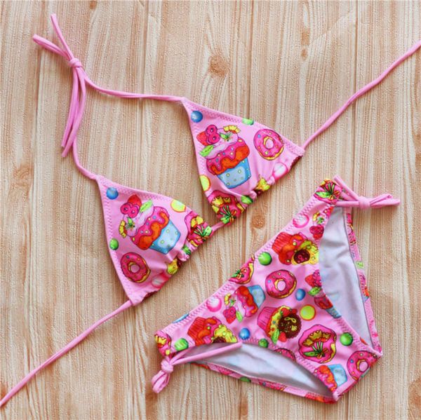 

children's swimsuit cartoon cake strap split baby printed, Blue
