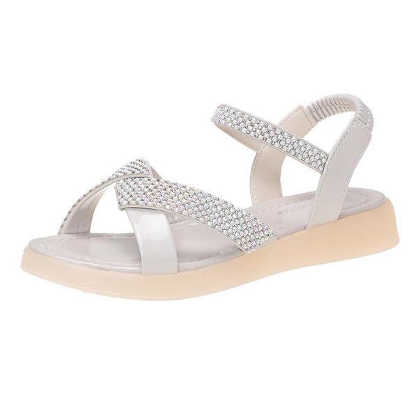

summer women's sandals fashion all-match splicing vamp with rhinestones embellishment trend open-toed, Black