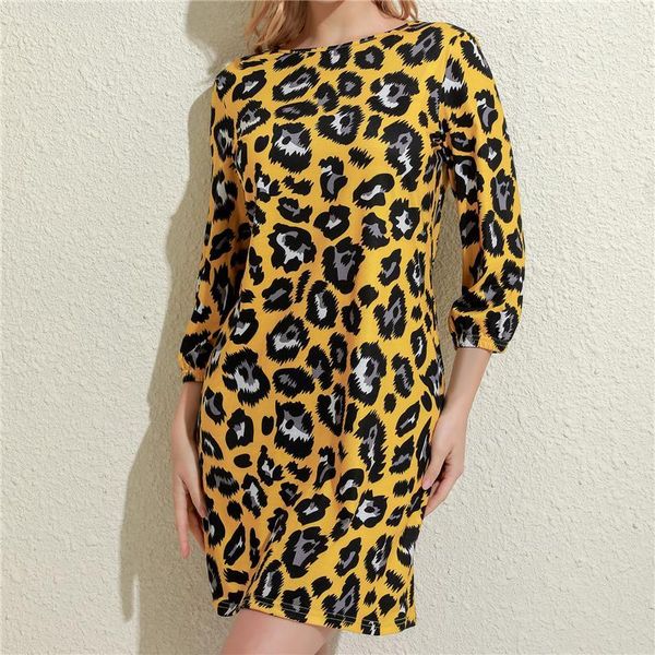 

women's leopard print dress autumn winter daily dresses commuting mini clubwear work casual, Black;gray