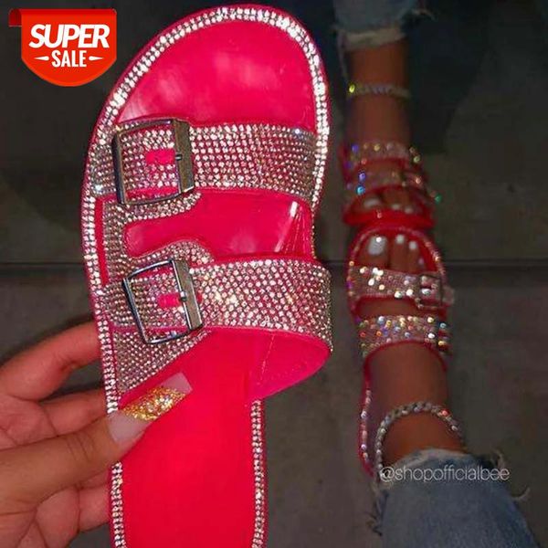 

women sandals bling crystal slippers summer shoes ladies slides flat glitter beach female footwear #jo8f, Black