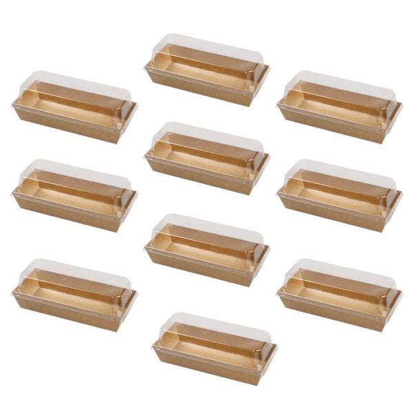 

rectangular kraft paper sandwich wrapping boxes cake bread snack bakery packing box with clear lids gift wrap