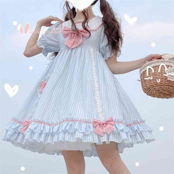 

summer sweetheart softgirl sweet lolita short sleeve op dress cosplay small fresh stripe sailor collar princess party 210526, Black;gray