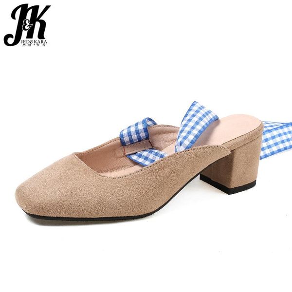 

slippers big size 43 summer thick heels women cross strap flock ballerina slides footwear fashion casual ladies mules shoes, Black