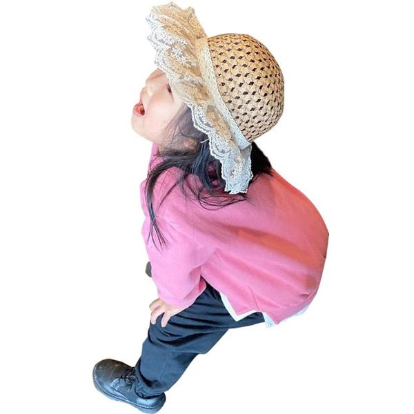 

wide brim hats women girls summer straw sun visor hat cute floral lace patchwork bowknot uv protection floppy beach cap, Blue;gray