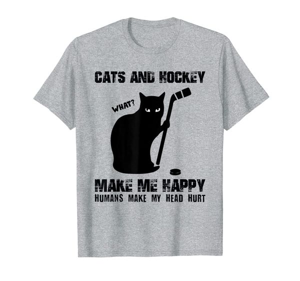 

cats and hockey make me happy humans make my head hurt t-shirt, White;black