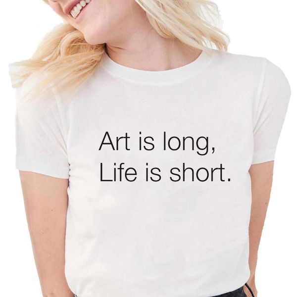 

women's t-shirt ars longa vita brevis t shirts women funny art is long life short letter printed graphic tees soft cotton white