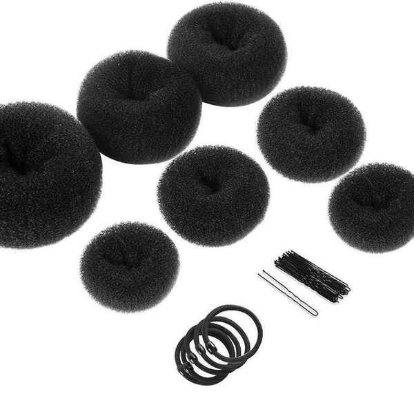 

nylon ball head doughnut combined coiling tool set coiler hairpin elastic headdrs, Golden;silver