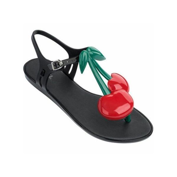 

sandals womens toe cherry decor t-strap slingback shoes flats jelly summer beach boho perfume 3colors 2022, Black