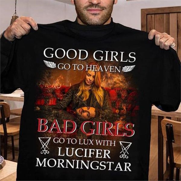 Homens t - shirts boas meninas vão para o céu mau lux com Lúcifer Morningstar homens mulheres de algodão