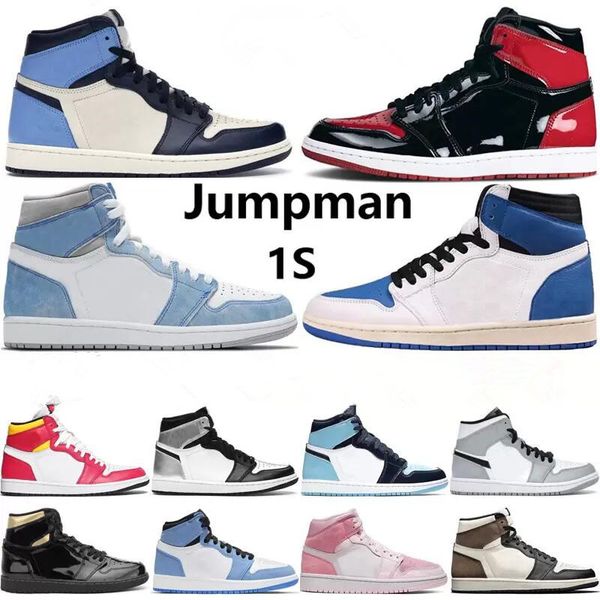 

2022 jumpman 1 og 1s mens shoes bred patent hyper royal university blue electro orange lucky green prototype men women sneakers trainers siz, Black