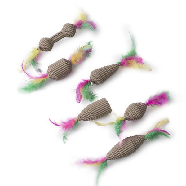 

cat toys chewing paper toy for kitty corrugated with feather & bell sounding claw funny chew