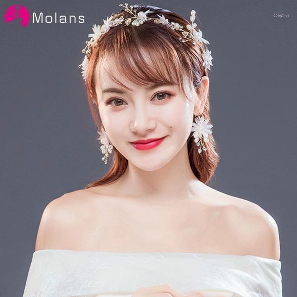 

lovely pink flower headbands bride graceful pearls ribbon headband earring pearl floral set wedding accessories1