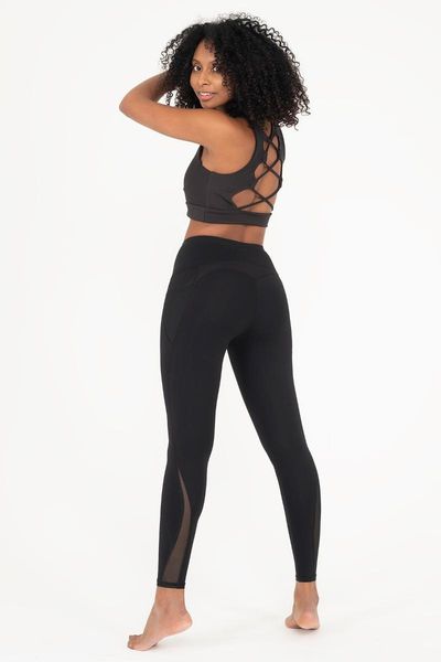 

high waist pocket and tulle detailed tights running pants, Black;blue