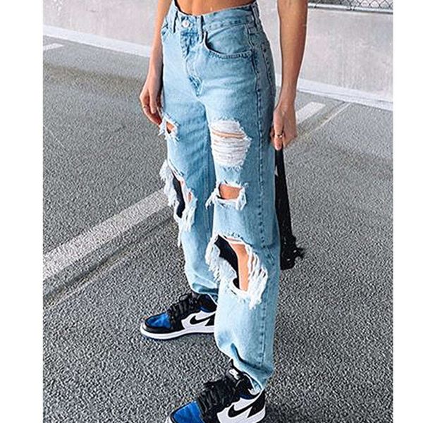 

with holes show thin slim fit pants, Blue