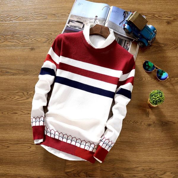 

men's sweaters 2021 autumn sweater male teenagers cultivate one's morality round neck thin striped, White;black