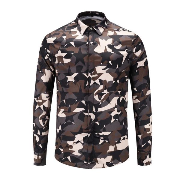 

men's casual shirts ximiwua fashion men dress long sleeve print camouflage stars slim fit hawaiian shirt camisas hombre, White;black