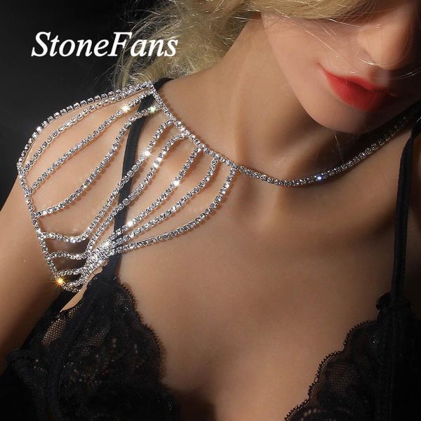 Stonefans - Imbracatura a catena multistrato con fascino sexy per donna, collana da sposa con strass da sposa