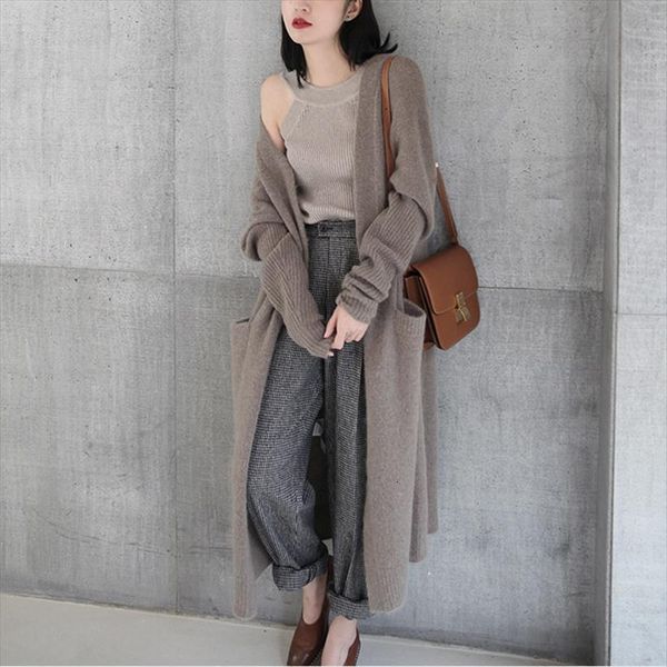 

goohojio long loose v neck women sweaters knitted thin cardigan fashion sleeve sun protection ropa mujer big pockets, White;black