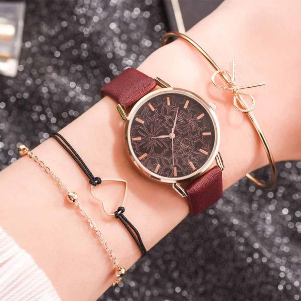 

wristwatches fashion simple women quartz watches leather round casual bracelet watch ladies wristwatch 4pcs sets, Slivery;brown
