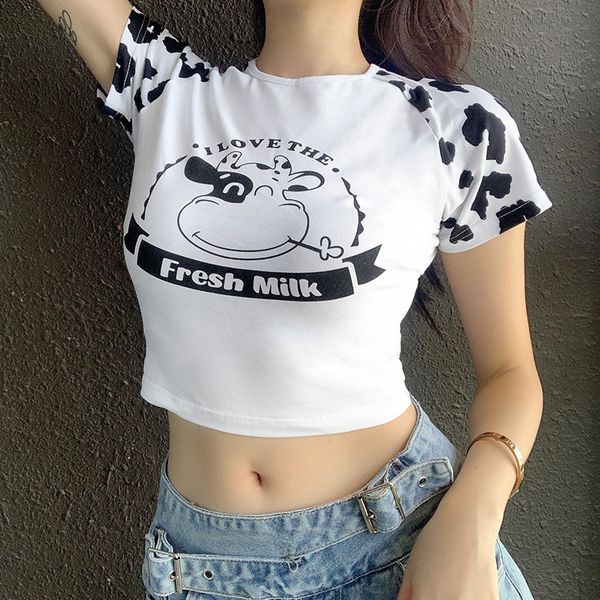 

polo women will see cow short sleeve milk from cartoon cartoons harajuku-style casual korean shirt t streetwear white cloth