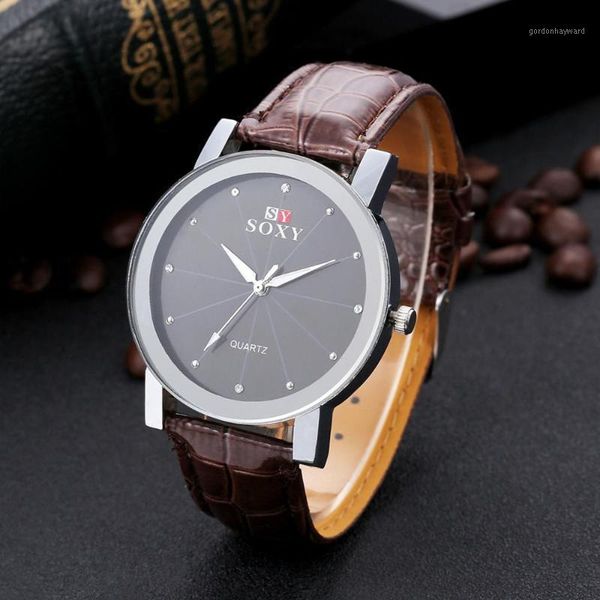 

wristwatches 2021 soxy business men's watch synthetic leather luxury relogio gift for male clock masculino, Slivery;brown