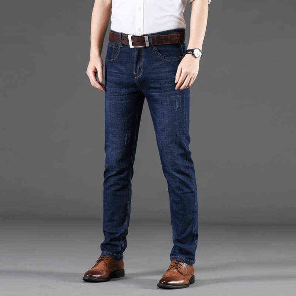 

men's jeans 2021 winter loose straight tube elastic high waist youth middle-aged busins casual pants dad jeans men's, Blue