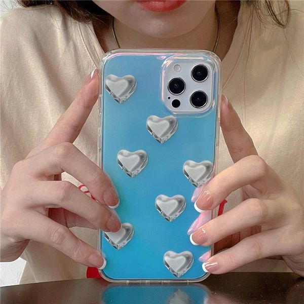 

cell phone pouches laser aurora silver love heart clear case for 12 11 pro xs max se xr 7 plus hard acrylic shockproof armor cove