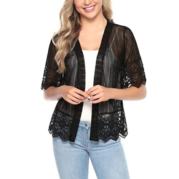 

women's swimwear arrival women beach lace cardigan lightweight crochet floral short sleeve mesh sheer knit cover up ladies shirts, White;black