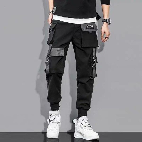 

men's pants men black elastic waist streetwear punk 2021 hip hop casual trousers joggers