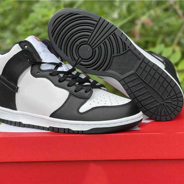 

version wmns dunks high panda basketball shoes mix of black and white genuine leather contrasted only by the red on the woven tongue tag