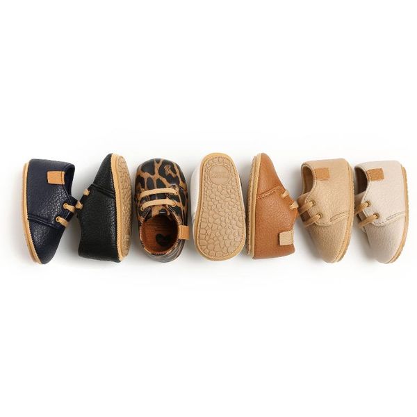 

0-18m born baby girls boys first walker pu leather solid/leopard print soft lace up cork casual shoes 7 colors walkers