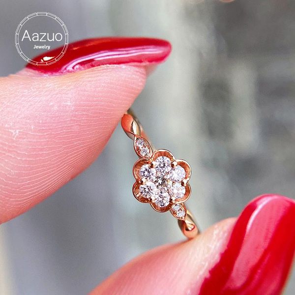 

cluster rings aazuo pure 18k rose gold ring for women genuine sparkling diamond promise engagement anniversary fine jewelry, Golden;silver