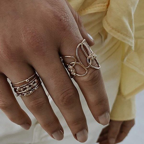 

2021 desinger jewelry romantic open size hollow wide wire braided gold rings for women abstract flower index ring, Silver