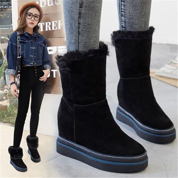 

boots height increasing snow women 2021 winter fashion plus velvet korean warm female wedges short black green 35-39