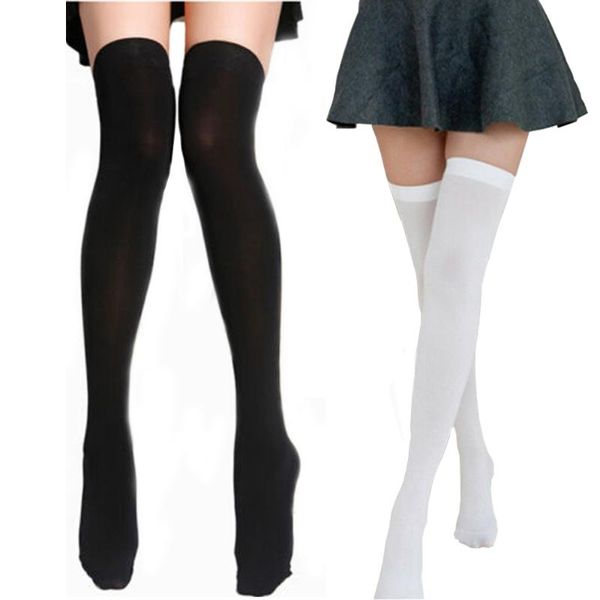 

socks & hosiery nylon high knee women's thigh stockings over for girls ladies long stocking, Black;white