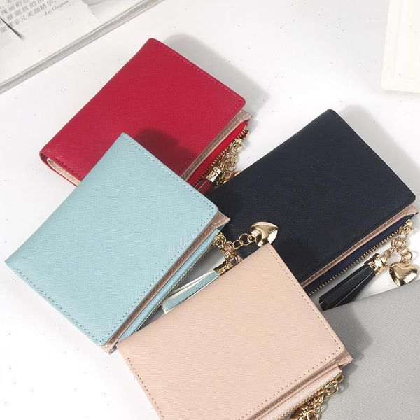 

tassel women wallet small cute short leather wallets zipper purses portefeuille female purse clutch bags, Red;black