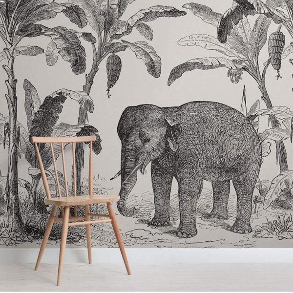 

wallpapers bacaz black white loxodonta vintage explorer wallpaper mural banana leaf wall paper art decor 3d animal wallcoverings removable
