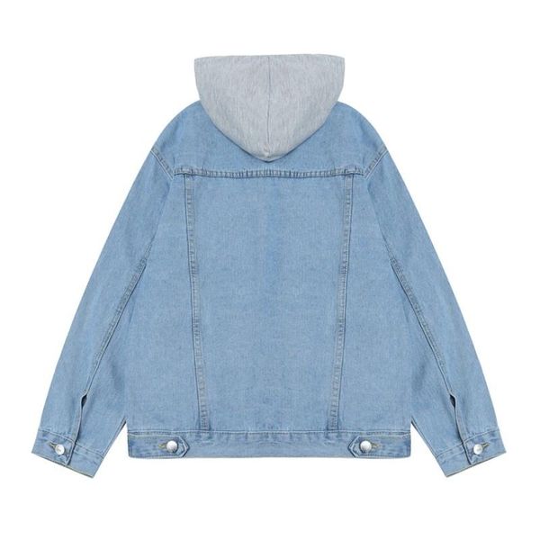 

women's jackets fake two piece loose preppy style womens denim korean hat detachable long sleeve single breasted female outerwear coats, Black;brown