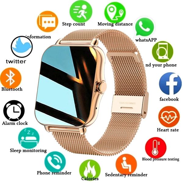 

2021 new color screen smart watch ladies men full touch fitness tracker blood pressure smart clock ladies smart watch women+box, Slivery;brown