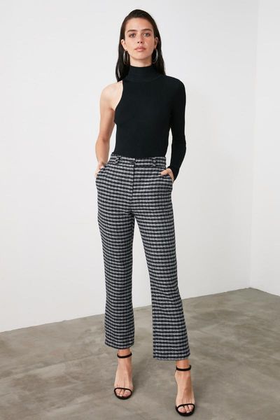 

trendyol plaids pants twoaw21pl0579 women's & capris, Black;white