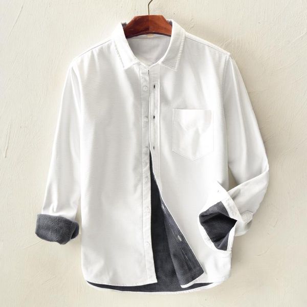 

men's casual shirts arrival long sleeve warm shirt men cotton with velvet solid fashion white male thick mens chemise, White;black