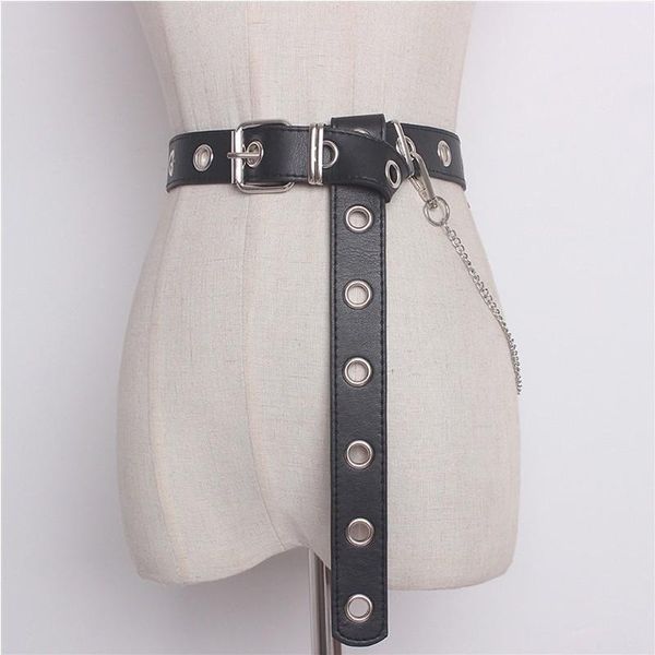 

belts est design detachable waist belt chain punk hip-hop trendy women lady fashion silver pin buckle leather waistband jeans, Black;brown