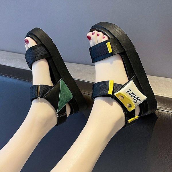 

pocket sandal muffin soft-soled comfortable outdoor ladies summer beach lounge shoes with platform soles for women sandals, Black