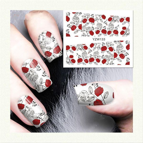 

rose flowers nail art stickers 3d water decals diy drawing spring nailart decoration minimalism japanese decors for design1, Black