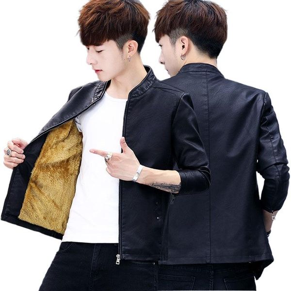 

men's jackets jacket slimming youth trend spring casual business leather collar clothing, Black;brown