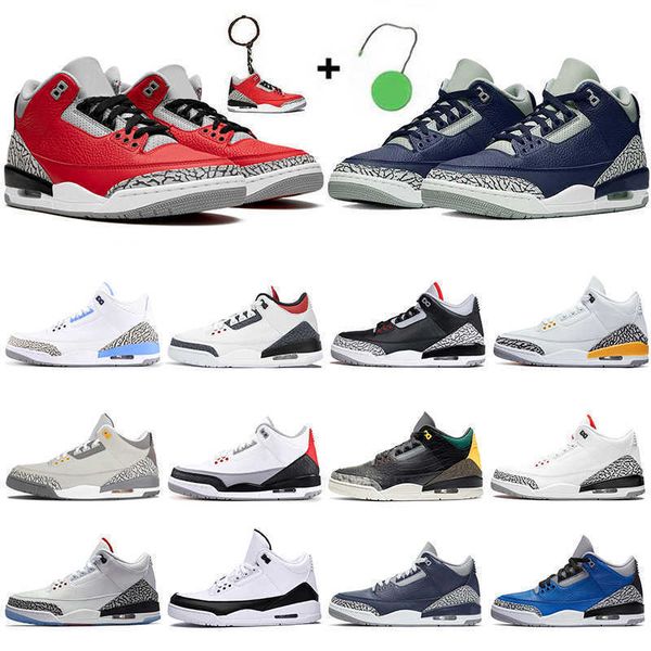 

2021 georgetown jumpman 3 3s mens basketball shoes trainers red cement varsity royal unc cool grey court purple laser orange, Black