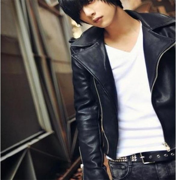 

men's fur & faux spring autumn personality inclined zipper pu jacket coat black lapel men fashion casual artificial leather outerwaer t