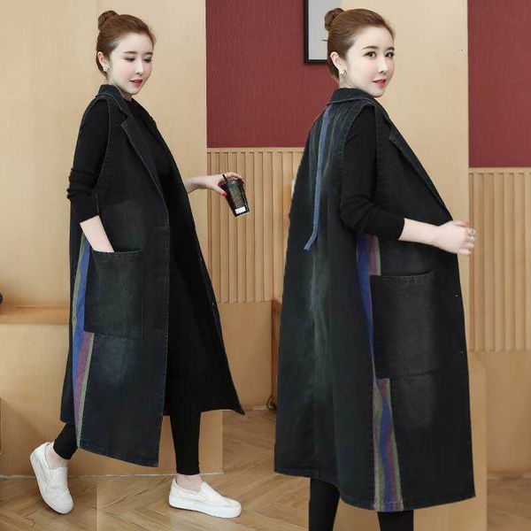 

women's vests vintage cowboy long sleeveless denim jacket spring autumn plus size suit windbreaker jeans 7r1f, Black;white